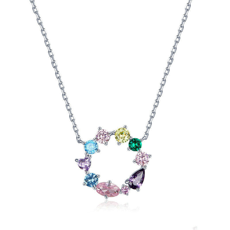 Silver Charm Original S925 Sterling Silver Colorful Wreath Necklace Pi-Mart