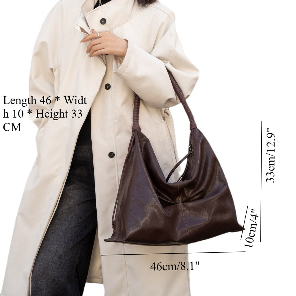 Genuine leather cowhide large hobo bag, real leather commuter women's bag, fashionable pleated shoulder bag, hobo bag for women - SJB-DIAMOND ELITES