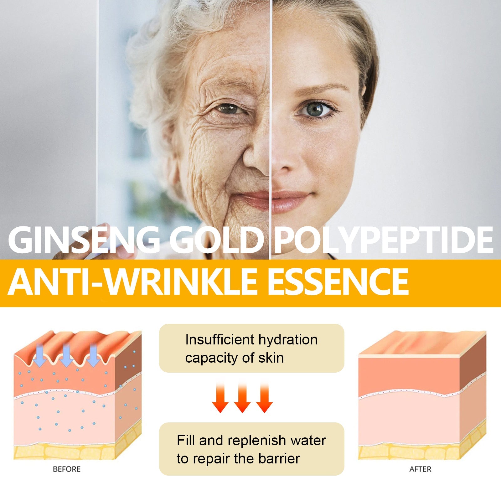 Hoygi Ginseng Gold Polypeptide Anti-Wrinkle Essence, Long-lasting moisturizing and soothing essence for dull wrinkles Lootquake LLC