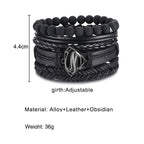 Vintage Black Bead Bracelets For Men Fashion Hollow Triangle Leather Bracelet & Bangles Multilayer Wide Wrap Jewelry For Men and Women