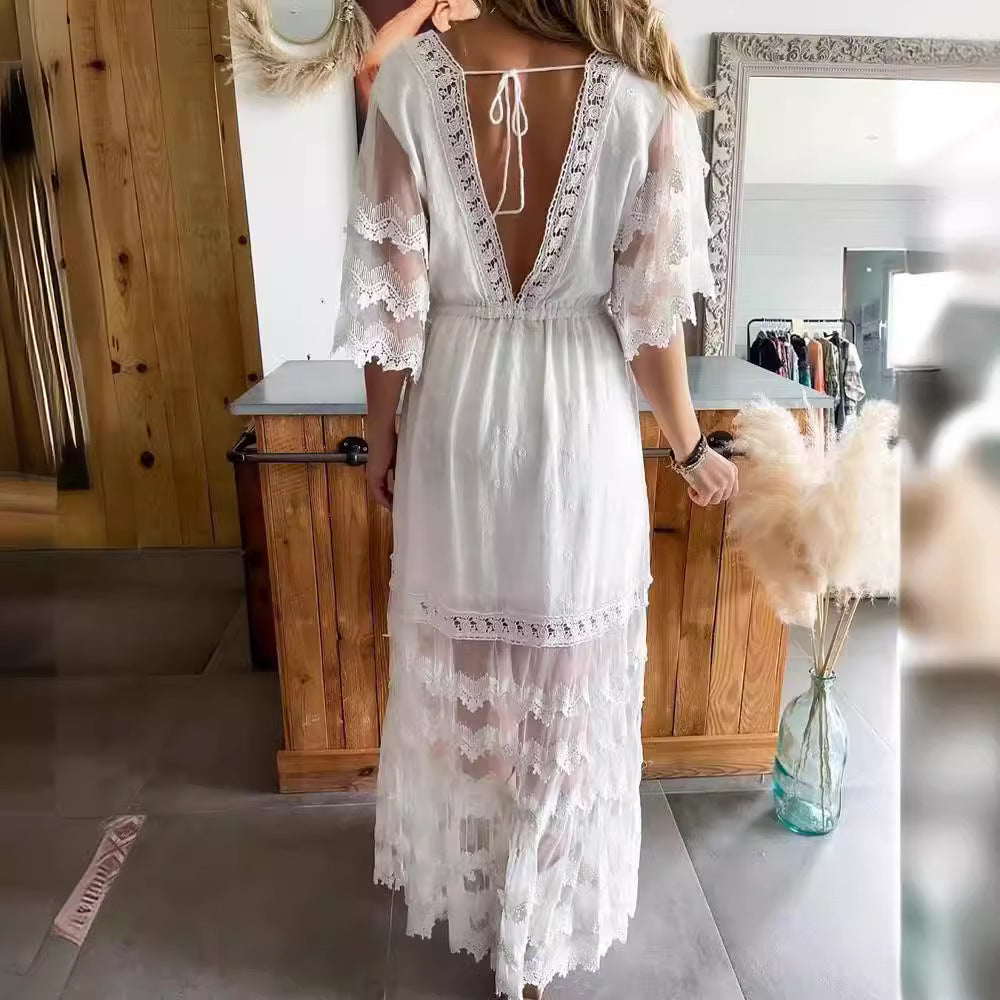V-neck Lace Stitching Bohemian Style Dress Lootquake LLC