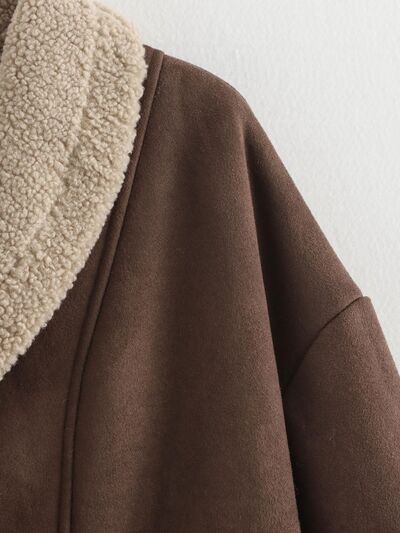 Fuzzy Collared Neck Long Sleeve Jacket with Buttoned Closure and Cozy Pockets Stevvex