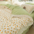 Washed Cotton Small Floral Quilt Cover, Four Piece Bed Sheet Set Pi-Mart