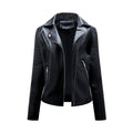 Short Leather Jacket Women's Lapel Motorcycle Oblique Zipper Jacket Pi-Mart