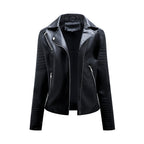 Short Leather Jacket Women's Lapel Motorcycle Oblique Zipper Jacket Pi-Mart