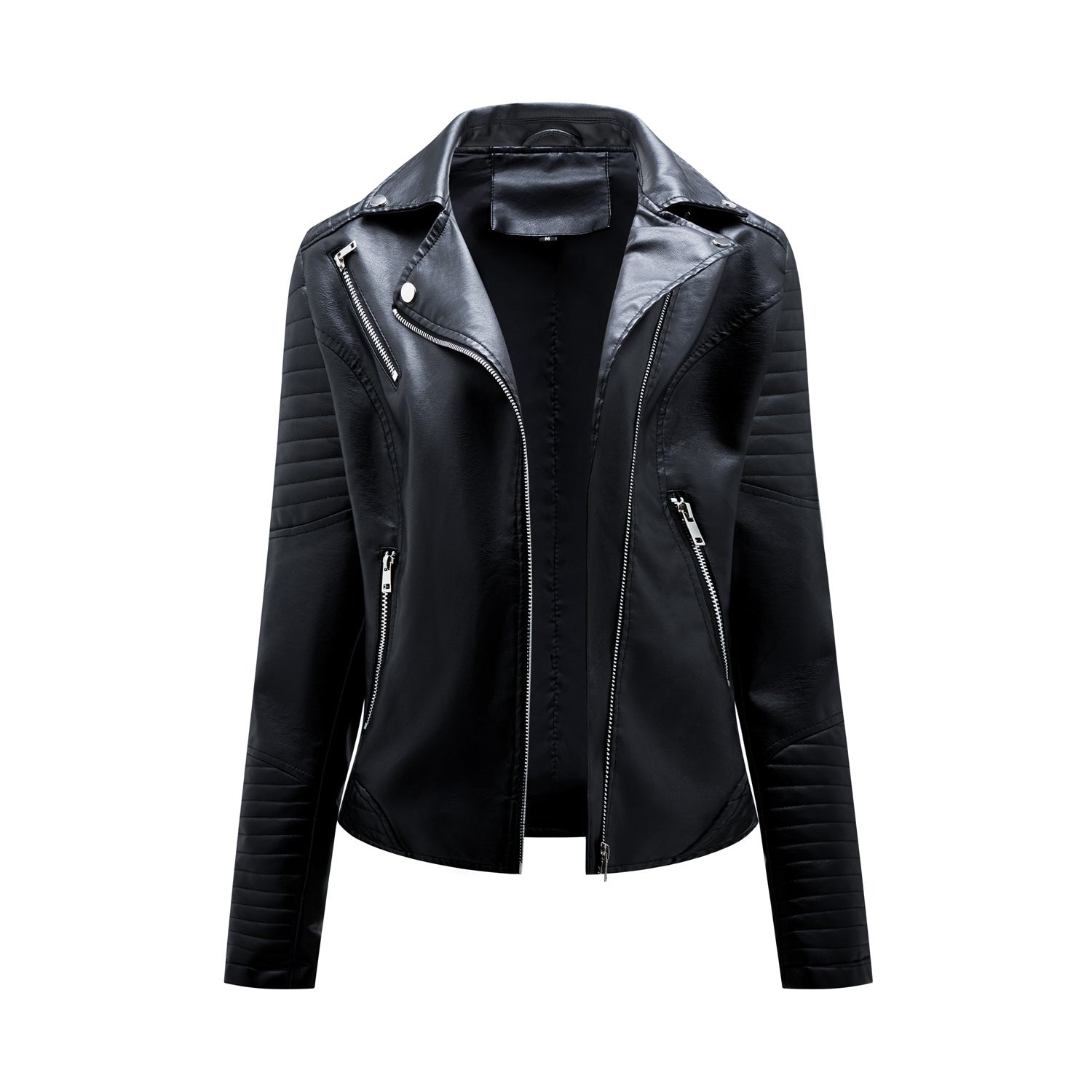 Short Leather Jacket Women's Lapel Motorcycle Oblique Zipper Jacket Pi-Mart
