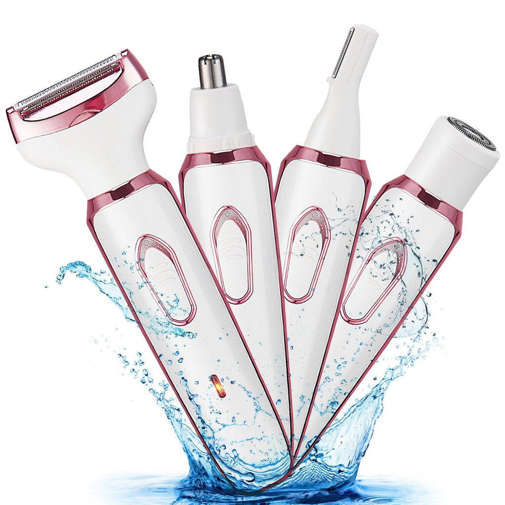 1Pc 4 In 1 Electric Razor For Women Painless Grooming Kit Rechargeable Eyebrow Nose Hair Pubic Hair Bikini Trimmer Face Shaver