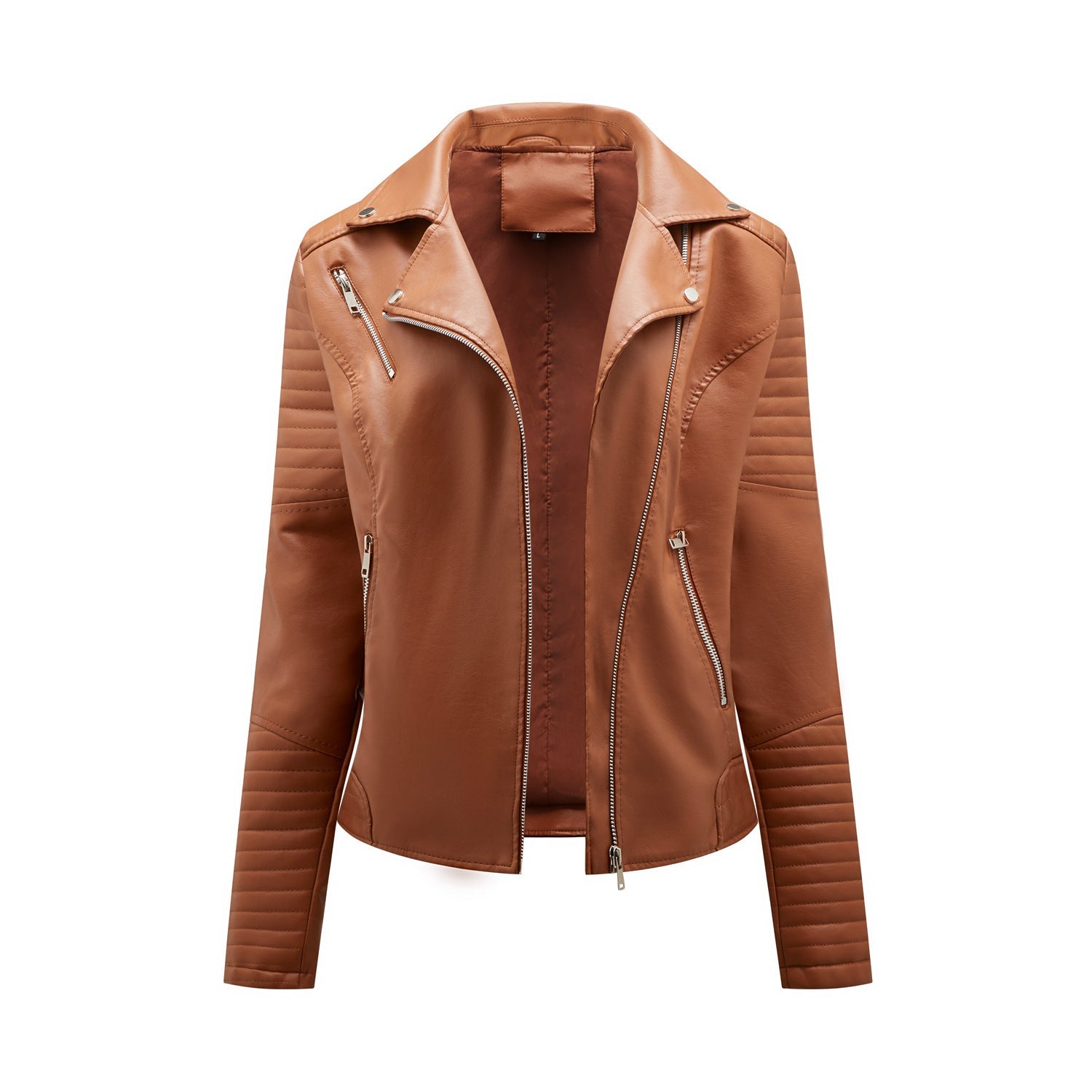 Short Leather Jacket Women's Lapel Motorcycle Oblique Zipper Jacket Pi-Mart