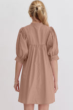 Pink Puff Sleeve Mini Dress Casual and Feminine Dress for Women Simple Classic Summer Dress Stevvex