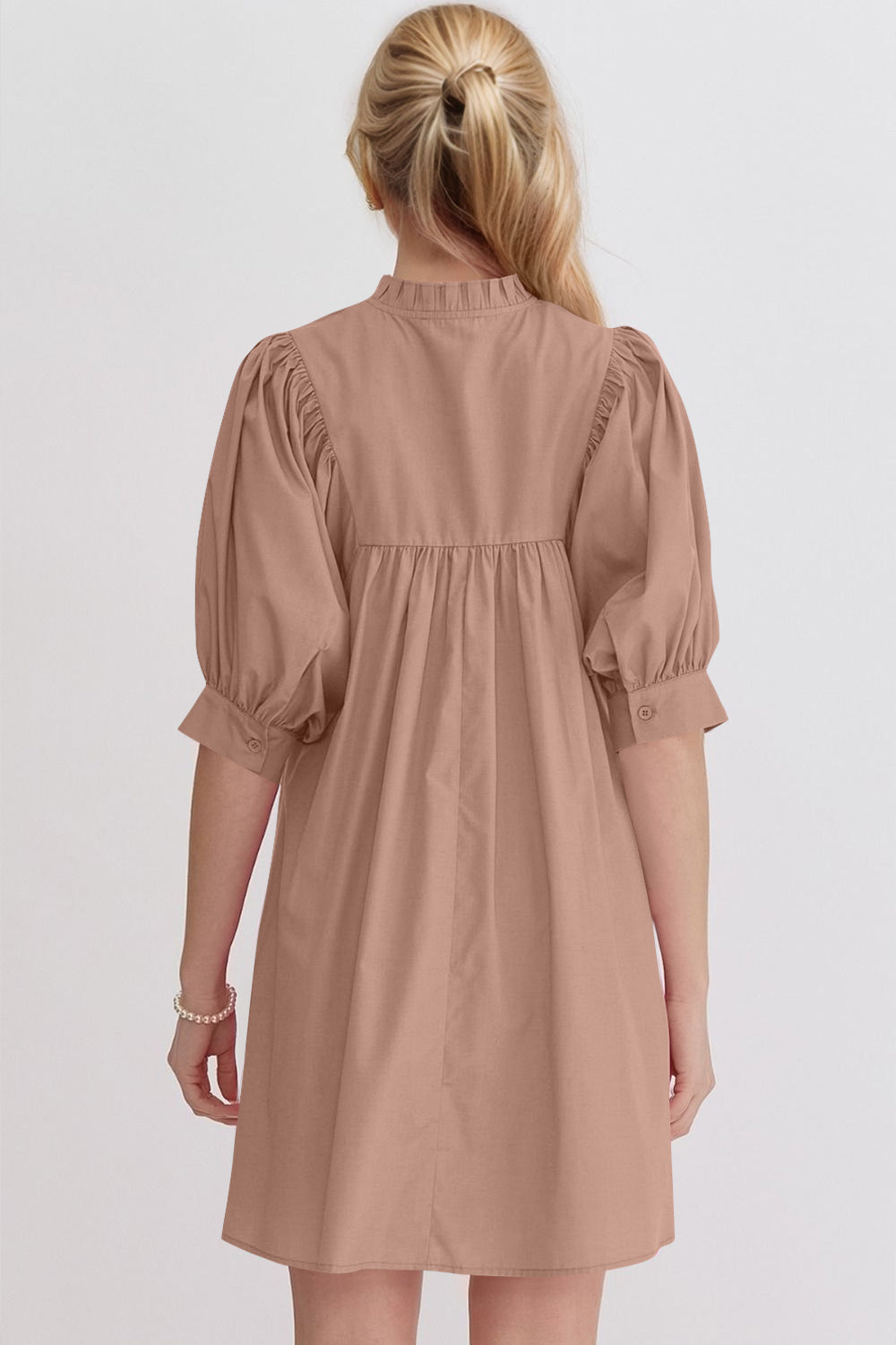 Pink Puff Sleeve Mini Dress Casual and Feminine Dress for Women Simple Classic Summer Dress Stevvex