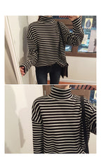 Striped Turtleneck Base Layer T-Shirt