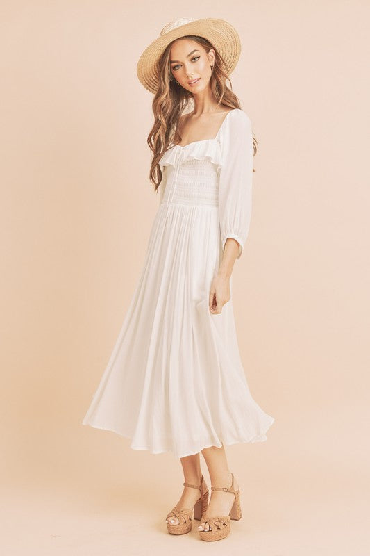 New Summer Ruffled Smocked Square Neck Balloon Sleeve Comfortable Dress – Feminine, Chic, and Elegant for Any Occasion Stevvex