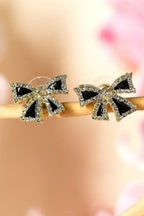 Black Rhinestone Bowknot Studs | Elegant Alloy Earrings - Femstylo