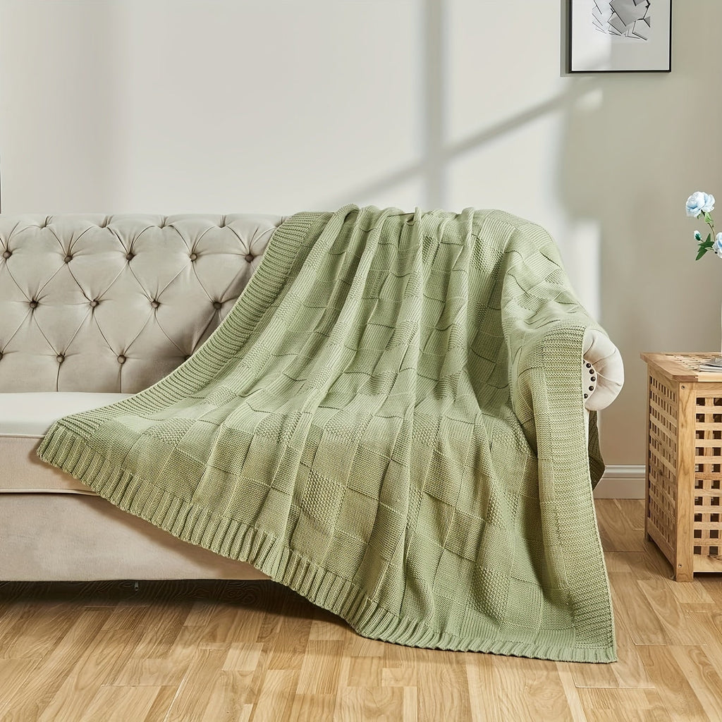 1pc Knit Throw Blanket, White Checkered Throw Blanket For Couch, Soft Cozy Warm Knitted Throw Blanket For Bed Sofa Lootquake LLC