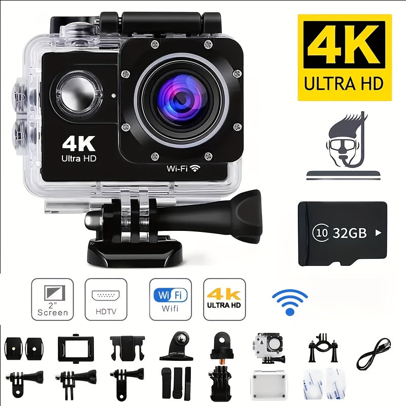 4K 30FPS 12MP Action Camera - Full HD Wifi Connected Sports Camera - Outdoor Cycling Diving HD Camera With 32G Card Lootquake LLC