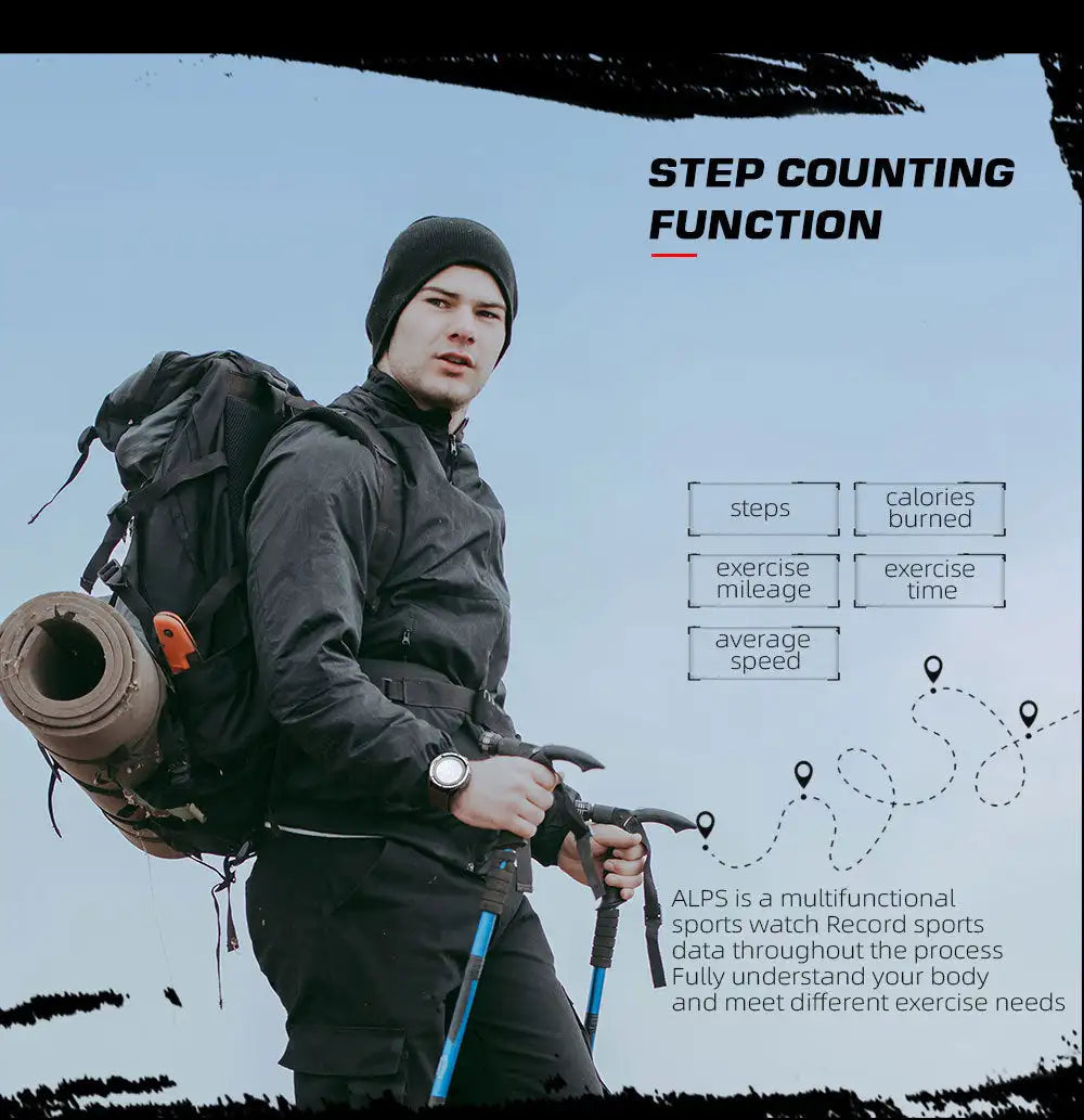 Outdoor Smart Watch with Pedometer and Compass, AMOLED Screen, Waterproof