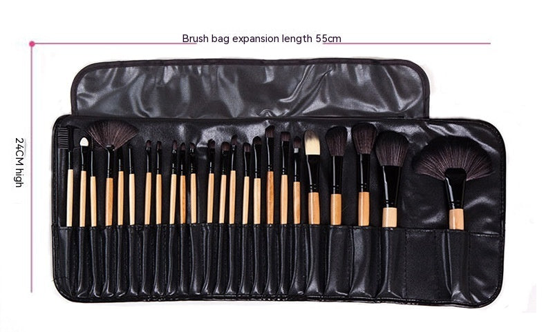 24 PCs Makeup Brush With Horse Hair Black Wood Color Makeup Full Set Pi-Mart