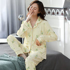 Elegant Women's Autumn And Winter Cotton-like Long Pajamas Two-piece Set Pi-Mart
