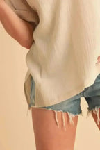 Aemi + Co Side Slit V-Neck Short Sleeve Blouse