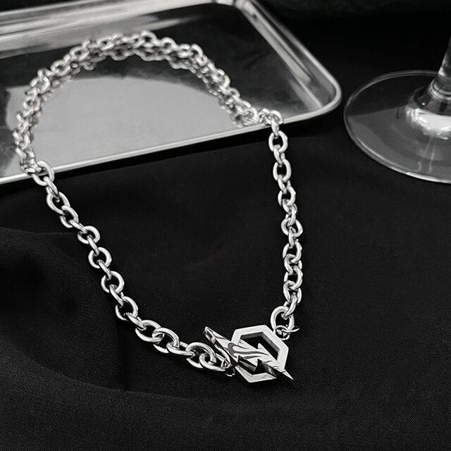 Lightning Hexagon Steel Necklace Pi-Mart