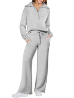 Leisure Sports Suit Long-sleeve Zipper Sweatshirt Wide Leg Pants Two-piece Set Pi-Mart