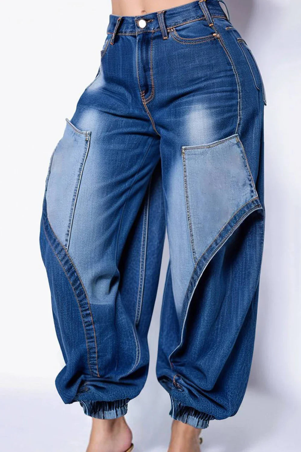 Plus Size Casual Blue Jogging Hight Waist Denim Jeans Purplish Diva