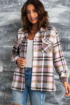 Classic Plaid Button Front Shirt Jacket with Breast Pockets Casual & Minimalist Outerwear Stevvex