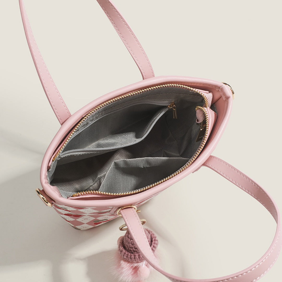 Women's tote bag, design cherry shoulder tote bag, cute top handle bag with crossbody strap - SJB-DIAMOND ELITES