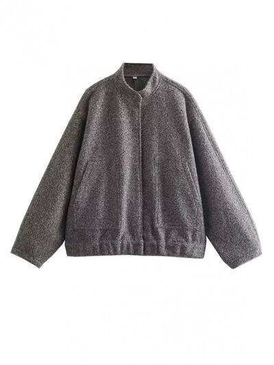 Autumn Casual Full Size Drop Shoulder Snap Down Jacket with Buttoned Front and Pockets Stevvex