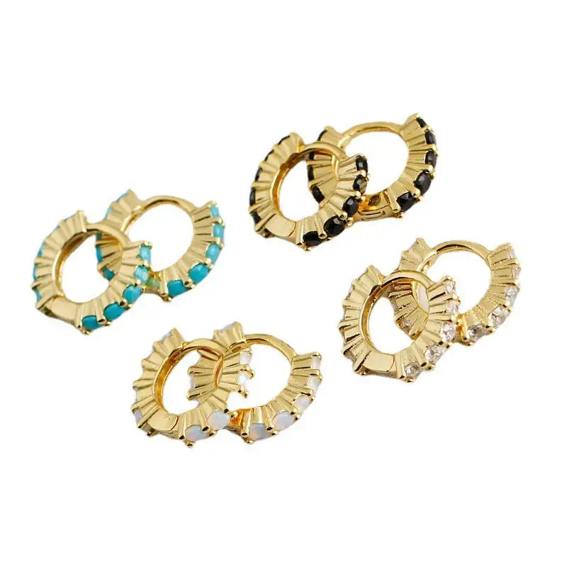 Circle-shaped Diamond Colorful Crystals Opal Zircon S925 Sterling Silver Earrings Lootquake LLC