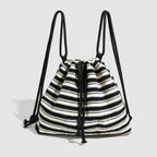 Striped commuter large capacity pumping belt women backpack purse, shoulder versatile fashion women knitted purse backpack, black and white striped backpack women