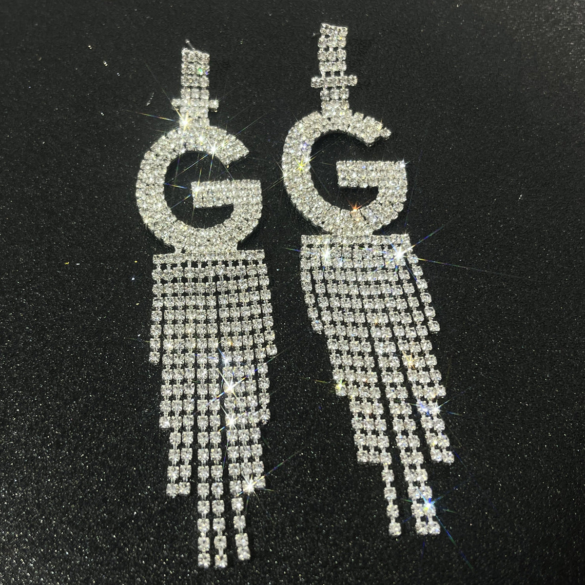Fashion Jewelry 925 Silver Needle Ornaments Rhinestone Letter B Earrings Banquet Tassel Ear Ornaments Female Pi-Mart