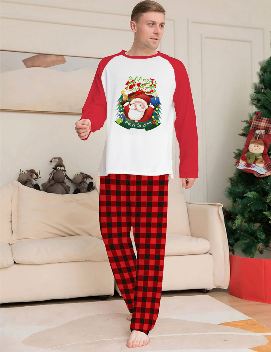 Parent-Child Clothes Set Long Sleeve T-Shirt Plaid Pants Family Matching Pajamas Pi-Mart