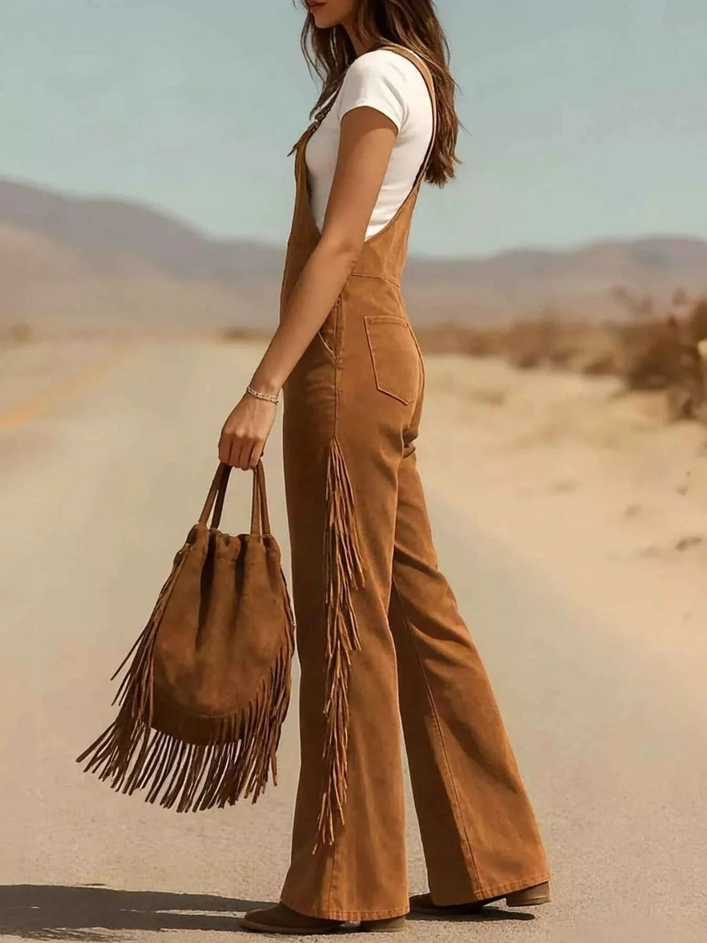 Fringe Corduroy Button Front Overalls THRIXINE