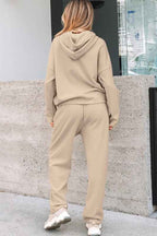 Solid Corduroy Lace Hoodie and Pants Set THRIXINE