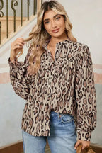 Light Leopard Print Balloon Sleeve Loose Blouse | Femstylo