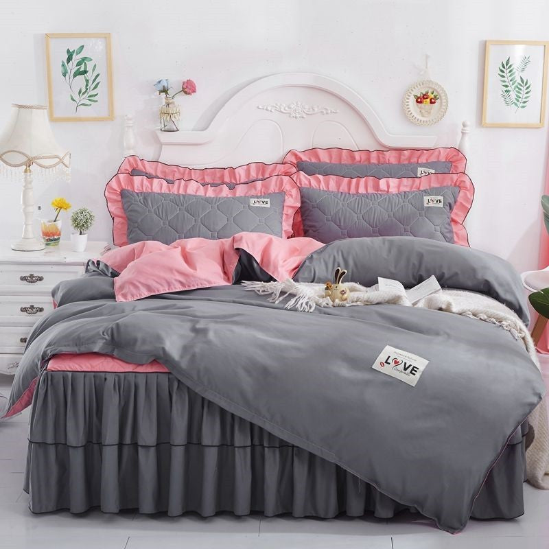 A Full Set Of Quilted Fallwinter Bed Skirt Bedspread Bed Sheet Princess Bedspread Plus Quilt Cover Pi-Mart