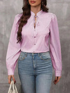Striped Tie Neck Long Sleeve Blouse – Femstylo - SJB-DIAMOND ELITES