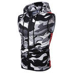Zipper Hooded Sleeveless Camouflage Printed Fitness Sports Vest