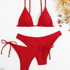 Essential Edge 3-Piece Bikini Set for Women – Solid Color High-Cut Triangle Top Two-Style Bottoms with Side Lace-Up Design & Quick-Drying Comfort – Versatile Women's Swimwear for Summer Pool Beach & Travel Stevvex