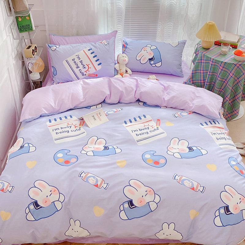 Cotton Four-piece Set Girl Heart Cartoon Pure Cotton  Linen Duvet Cover Bed Pi-Mart