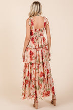 New Summer Layered Floral Sweetheart Neck Maxi Dress For Women – Romantic and Feminine Floral Dress with Layered Skirt