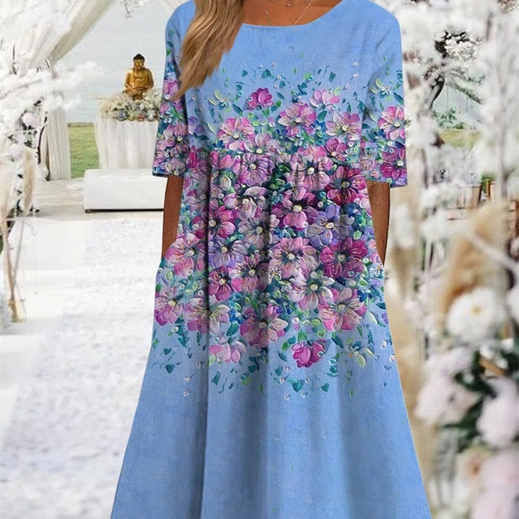Women's Loose Round Neck Swing Dress Pi-Mart