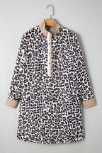 Multicolour Leopard Print Patchwork Collar Flowy Mini Dress