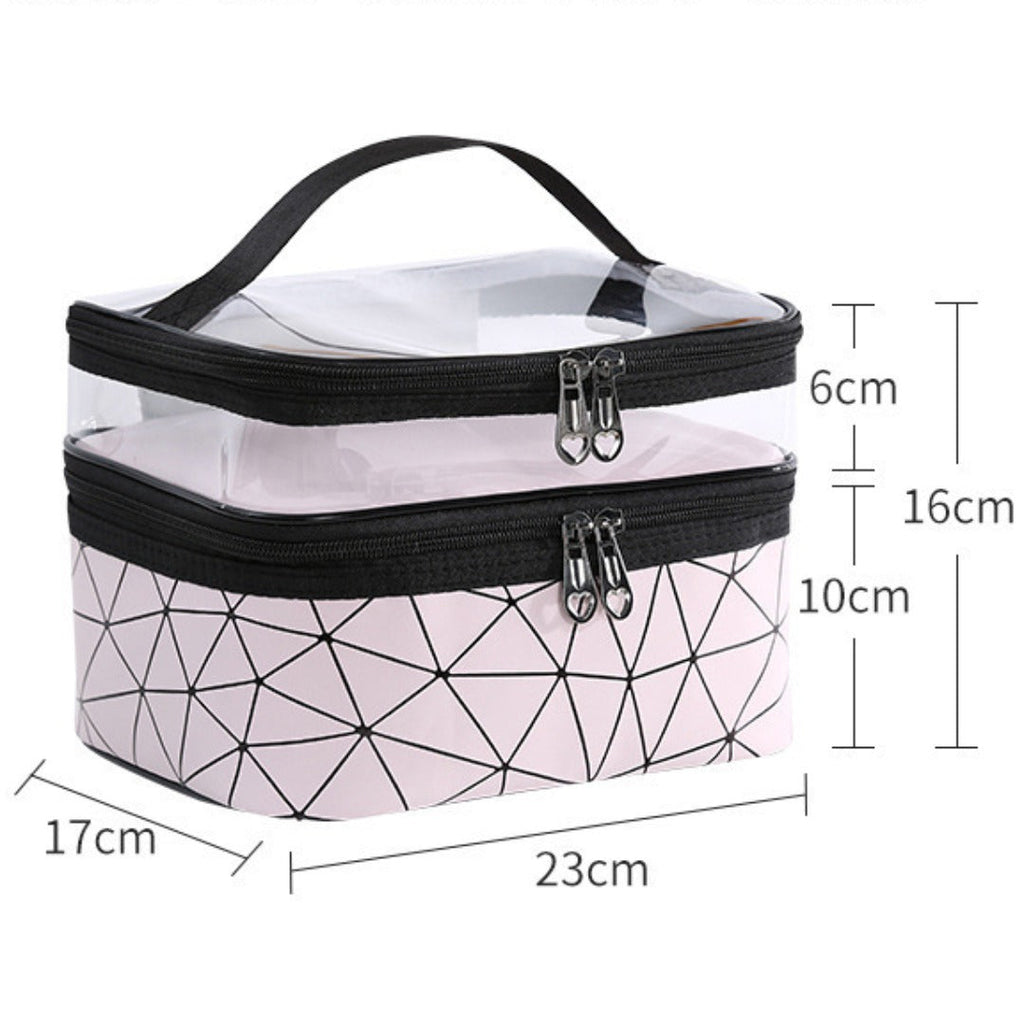 Multifunctional double-layer cosmetic bag, transparent storage bag, travel portable tote bag, large-capacity waterproof toilet bag - SJB-DIAMOND ELITES
