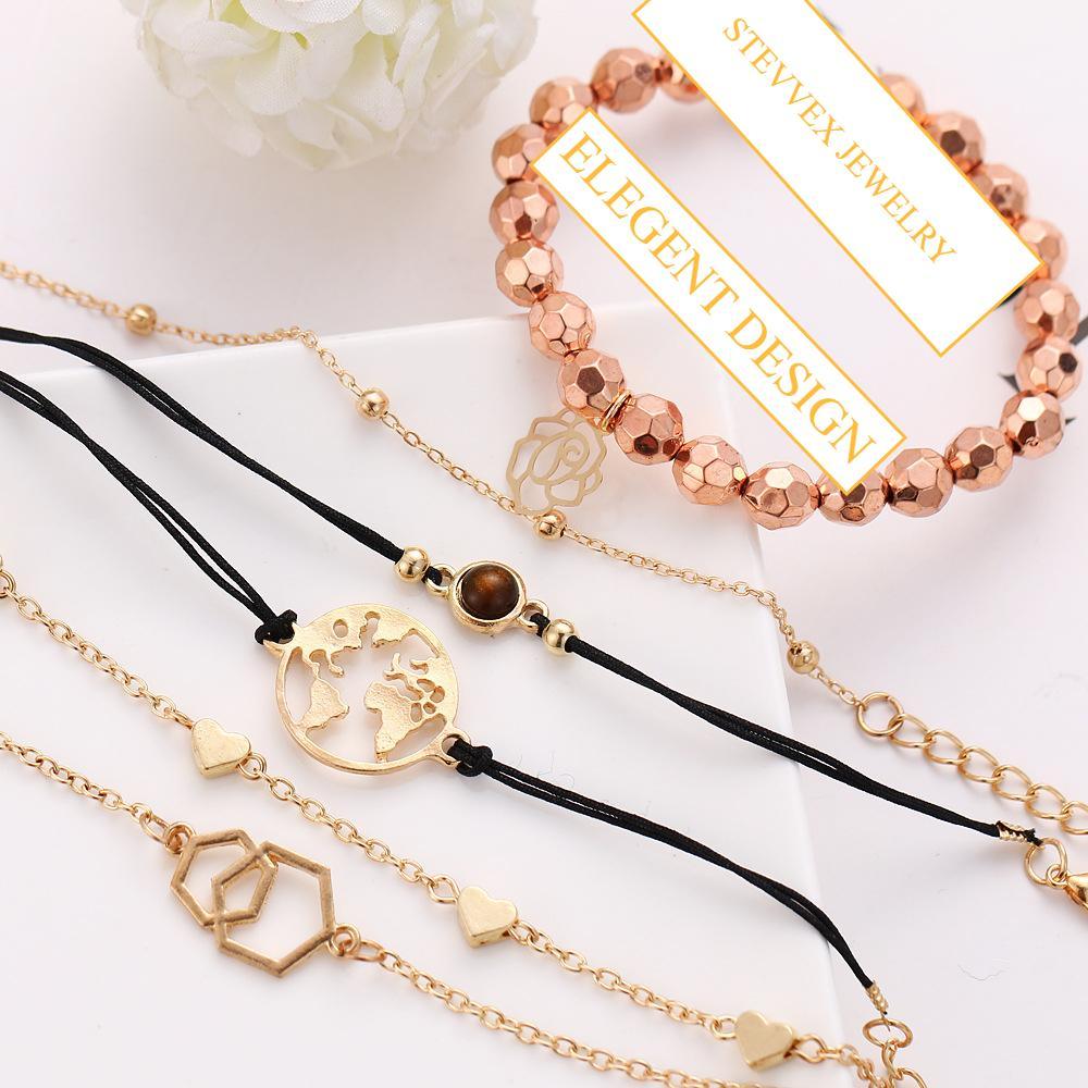 Boho Rose Map Bracelets & Bangles for Women Bohemian Round  Charm Bracelet Set Fashion Multilayer Accessories Luxury Jewelry - SJB-DIAMOND ELITES