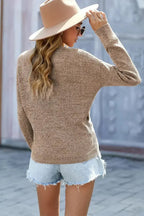 Fashion Khaki Deep V-neck Long Sleeve Knit Sweater - SJB-DIAMOND ELITES