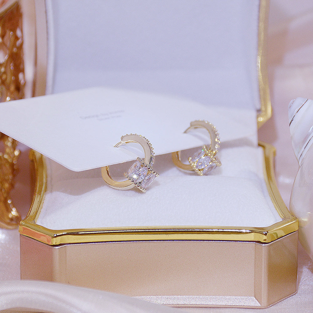 Real Gold Good Luck Implication Earring For Women Rotatable Zirconia Clip Earring