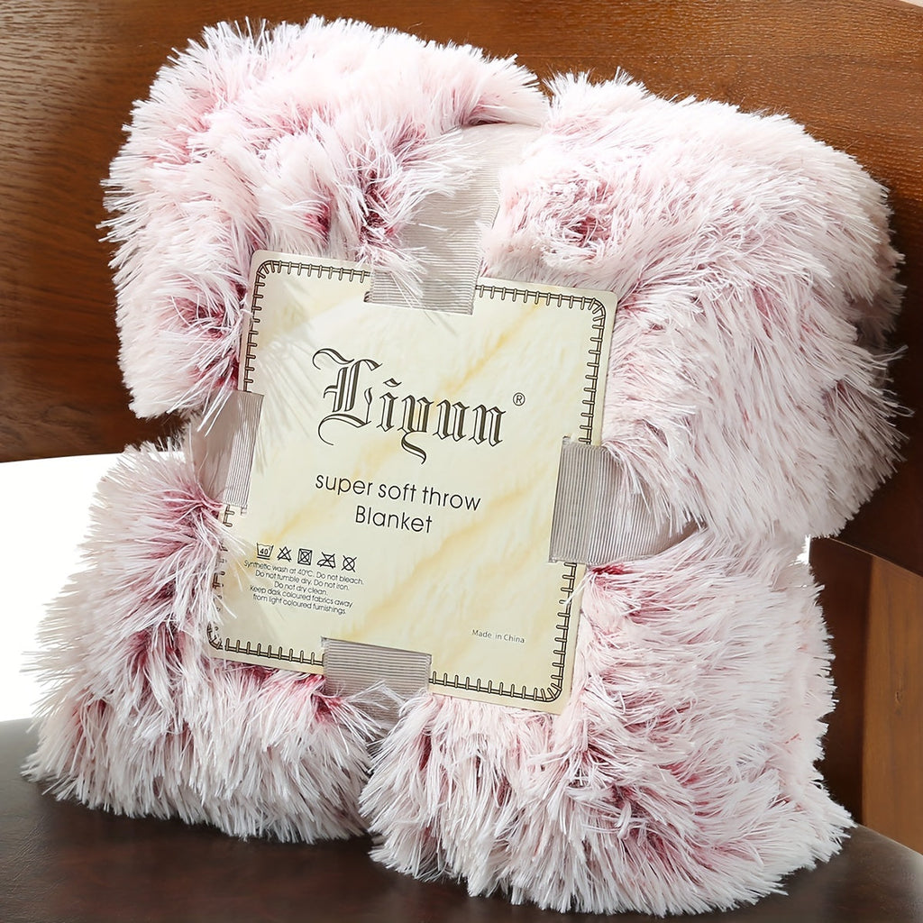 Luxury French-Style Plush Faux Fur Throw Blanket - Versatile Decorative Soft Polyester Bed, Sofa, and Car Blanket - All-Season Woven Cozy Cover for Home and Office Napping - 1pc Dual-Tone Long Pile