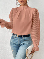 Women's Half-turtleneck Stitching Wavy Chiffon Long-sleeved Top Pi-Mart